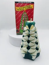 Vintage Astra Art Hand Carved Musical Candle Christmas Tree Green Unused In Box