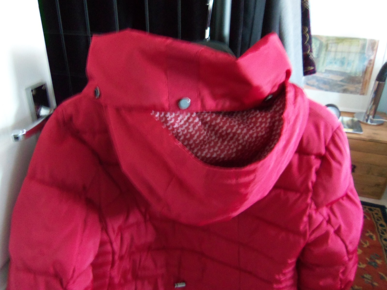 Womens' NEXT red puffer coat with hood, size 12 (1012) excellent