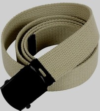 US MILITARY GRADE KHAKI WEB BELT WITH BLACK BUCKLE 54 INCHES USA MADE HEAVY WEB
