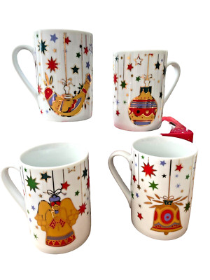 Vintage Maxwell Williams Christmas Trimmings 1990 Porcelain Coffee Mug Set Of 4