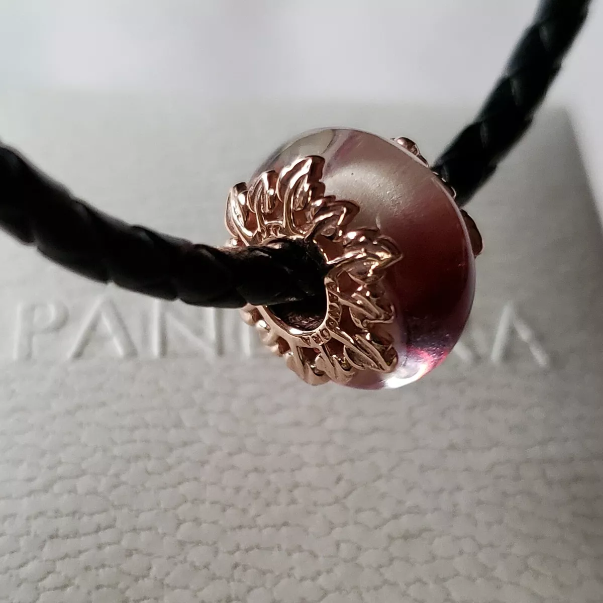 Pandora Authentic Pink Murano Glass Leaves Charm S 925 ALE