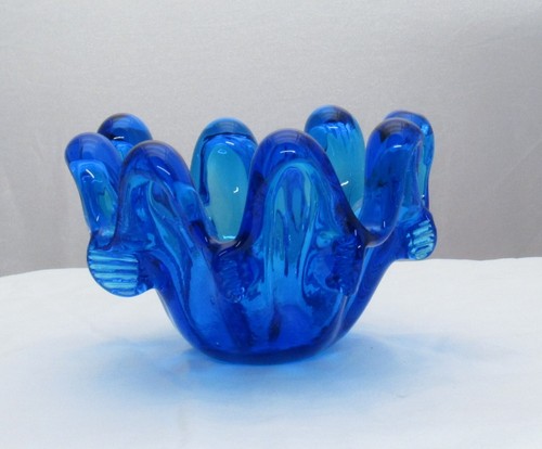 Vintage Murano Kobaltblau Stretchglas handgeblasen Süßigkeitenschale Schmuckschüssel - Bild 6 von 16