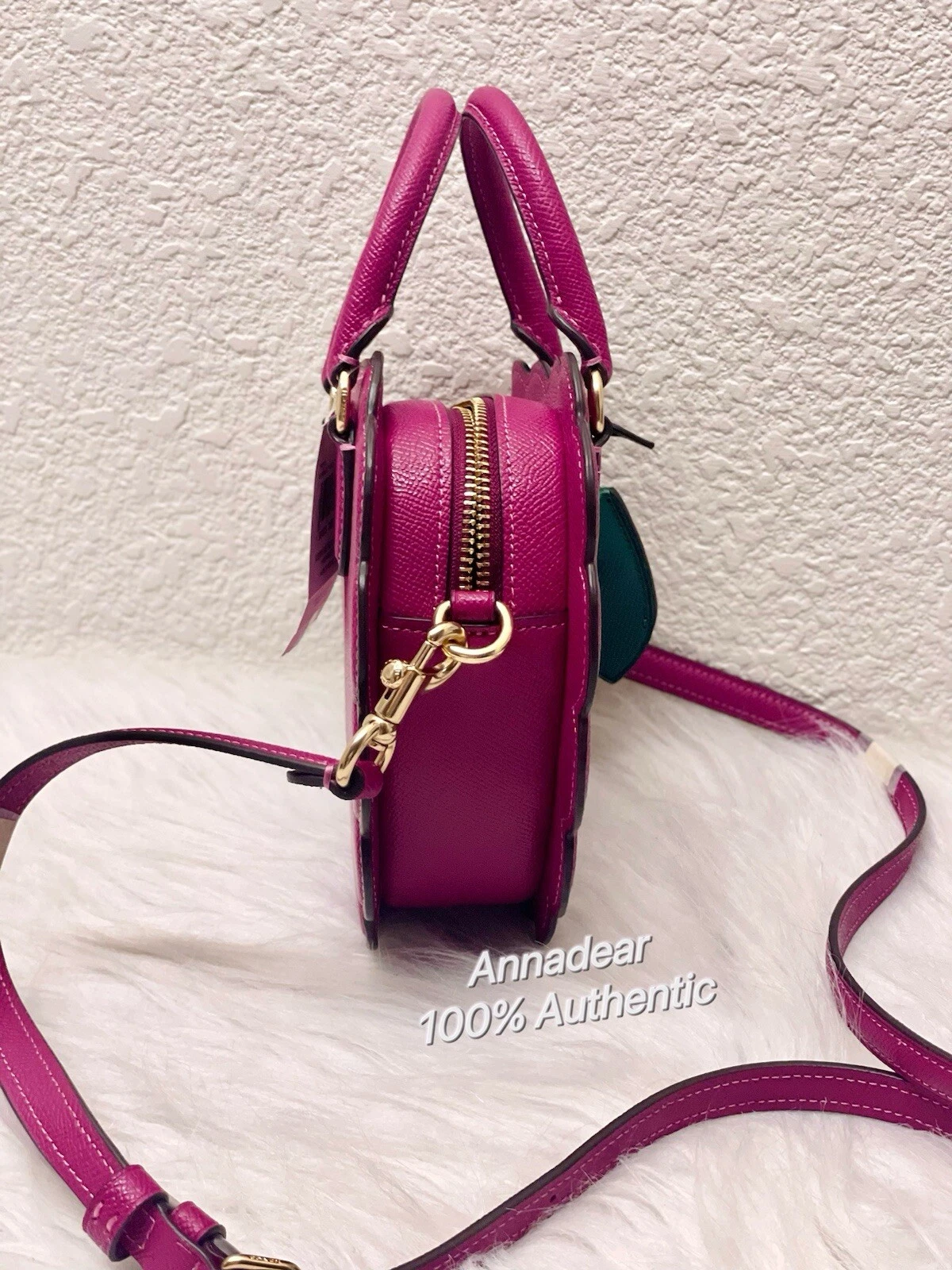 Borsa a tracolla borsa a tracolla Coach a grana incrociata nuova con etichette viola brillante