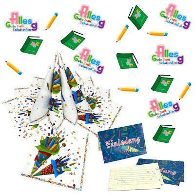 Schuleinführung Einschulung Deko Set - Servietten + Einladungskarten + Konfetti