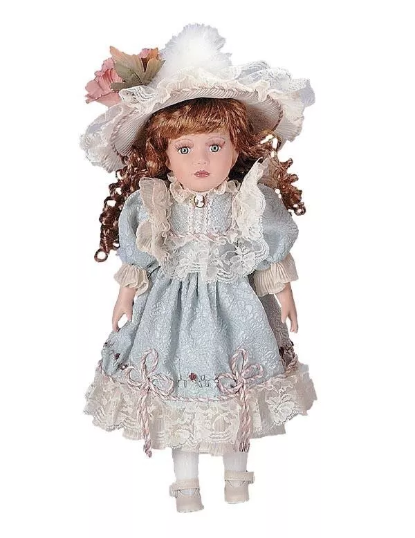 Victorian Trading Co Hand Painted Redhead Porcelain Elsie Doll w Green Dress 5D