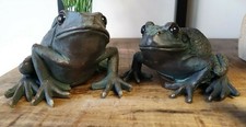 Set of 2 Large Bronze Effect Frogs/ Toads Outdoor Garden Pond Ornaments