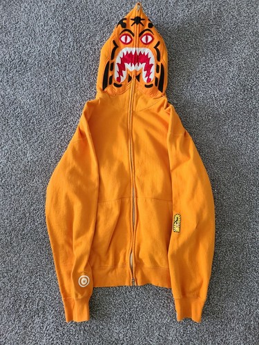 Solid orange bape shark hoodie 
