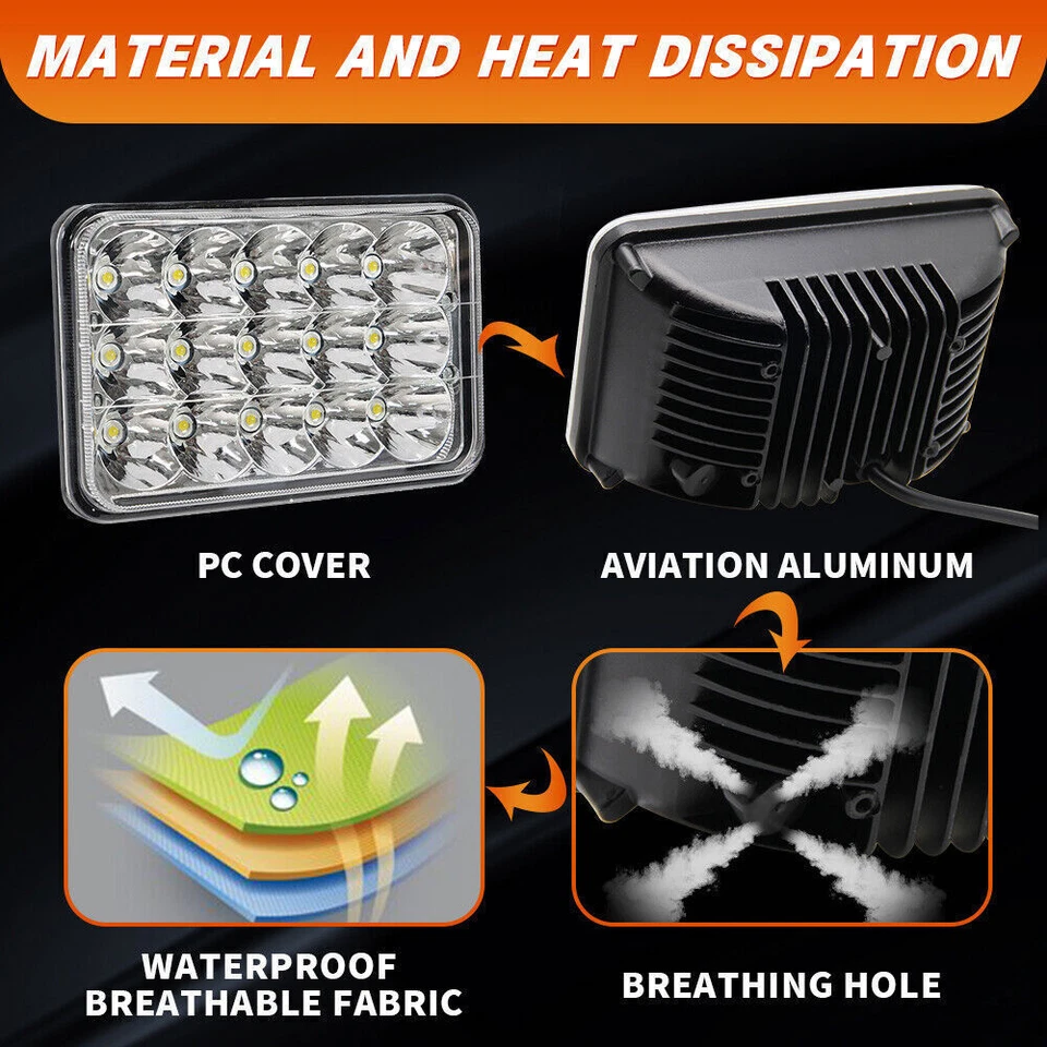 4pcs DOT 4x6" LED Headlights H4 Hi/Lo DRL For GMC C1500 Suburban G2500 G3500 Van - Image 4 of 4