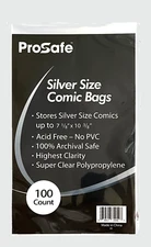 200  Comics Bag Silver Age Size, 2x100/Pack Clear Sleeves Comic Books Protectors