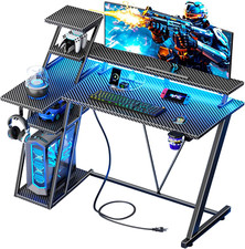 40 Inch Gaming Desk with LED Lights  Power Outlet, Small Gaming Computer Desk w