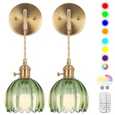 Battery Operated Wall Sconce, Indoor not Hardwired Wall Sconces Deep Green Gl...