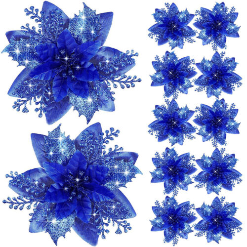 20/10pcs Christmas Poinsettia Glitter Flower Tree Hanging Decoration Xmas Party - Picture 18 of 22