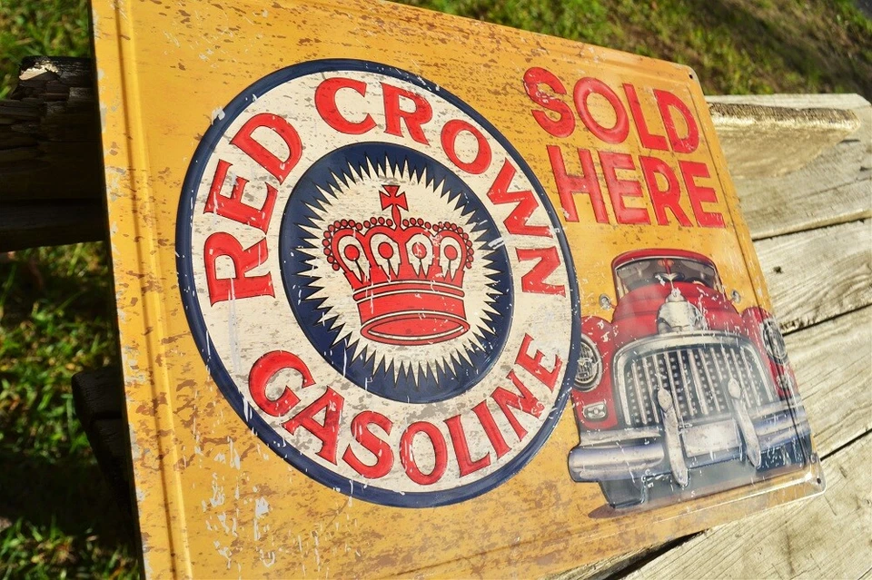 Red Crown Gasoline Sold Here Embossed Tin Metal Sign - Standard Oil Co. Inc. - Image 3 of 4