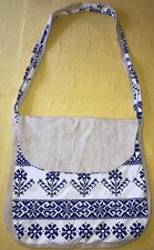 Vintage Hungarian Romani Folk Art Blue Handmade Linen Floral Shoulder Bag
