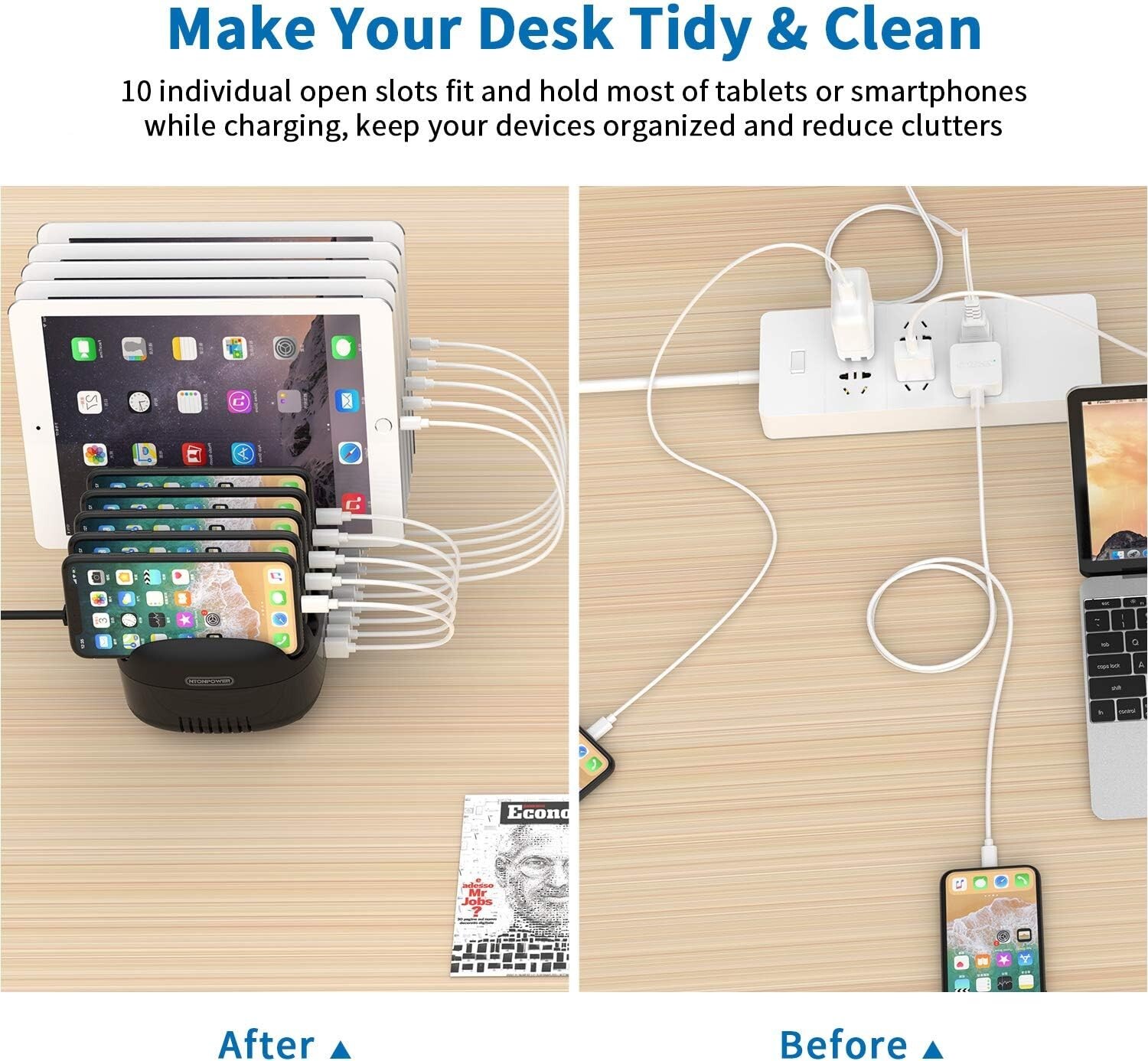 120W 10-Port USB Charging Station for Phones Tablets & More