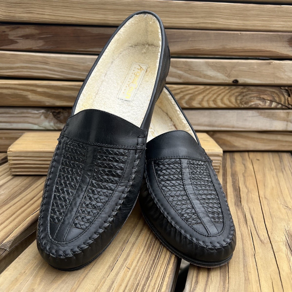 - Angelo Cellini Sz 10 Black Leather Woven Vamp Loafer! EUC! Angelo Cellini Black Leather Woven Vamp Loafer Size 10! EUC  main image 2