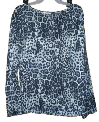 Women's   White Stag L/S Peasant Top Shirt Black Leopard Print L 12/14