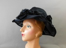 Vintage Sheer Black Organdy Floral Hat with Wide Brim, 21 inch head 1960s, Emme