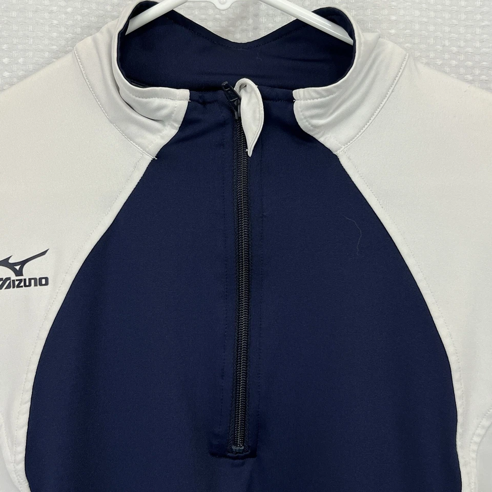 Camisa de Correr MIZUNO Para Hombres L Azul Blanco Drylite Mangas Largas 1/4 Cremallera Ligera Foto 3 de 4