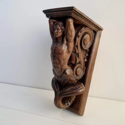 Ménsula Merman de Madera, Ménsula Decorativa de Madera Tallada, 1 pieza, Regalo Colgante de Pared Foto 4 de 4