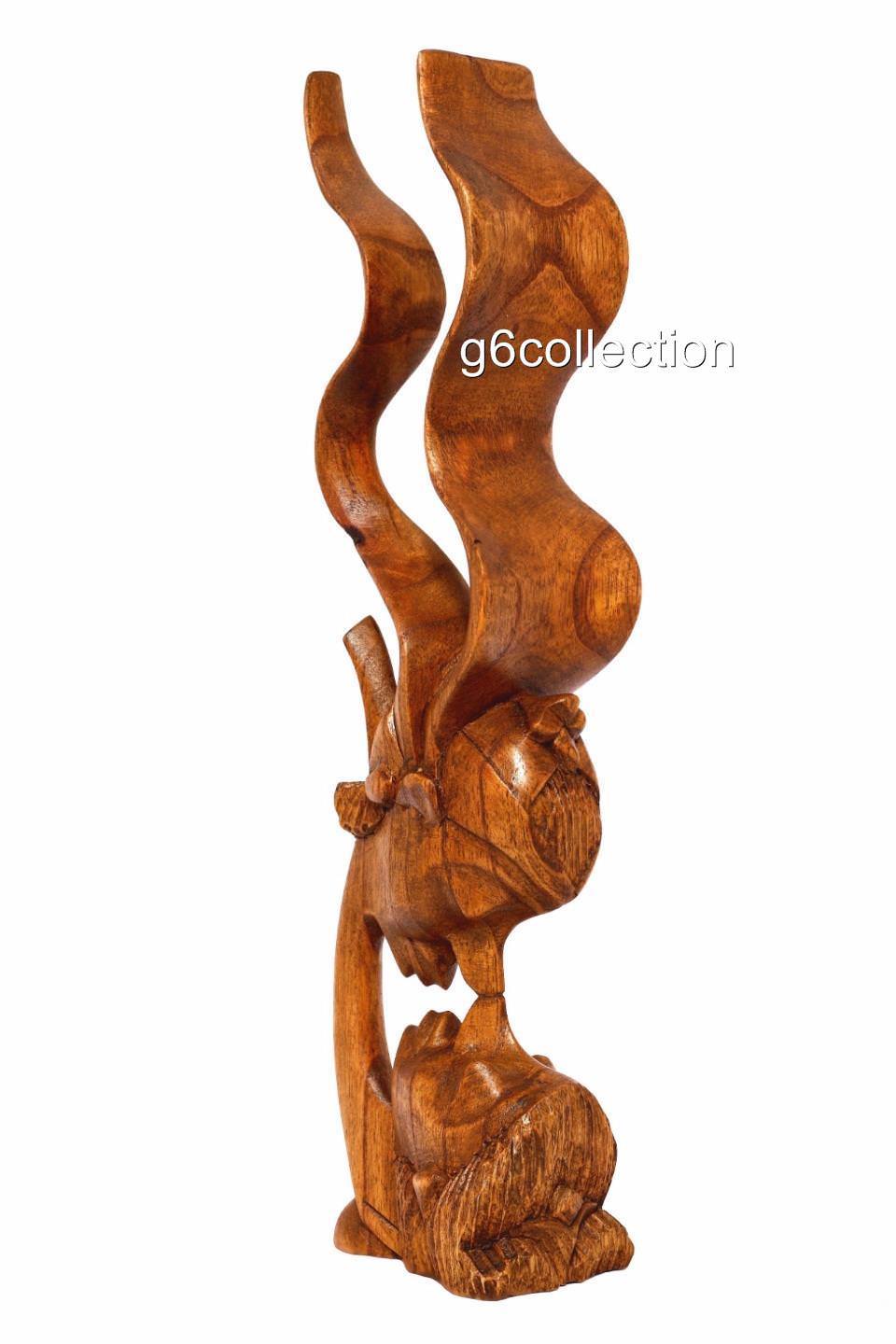 13" Wooden Abstract Hand Carved Statue Figurine "The Kiss" Art