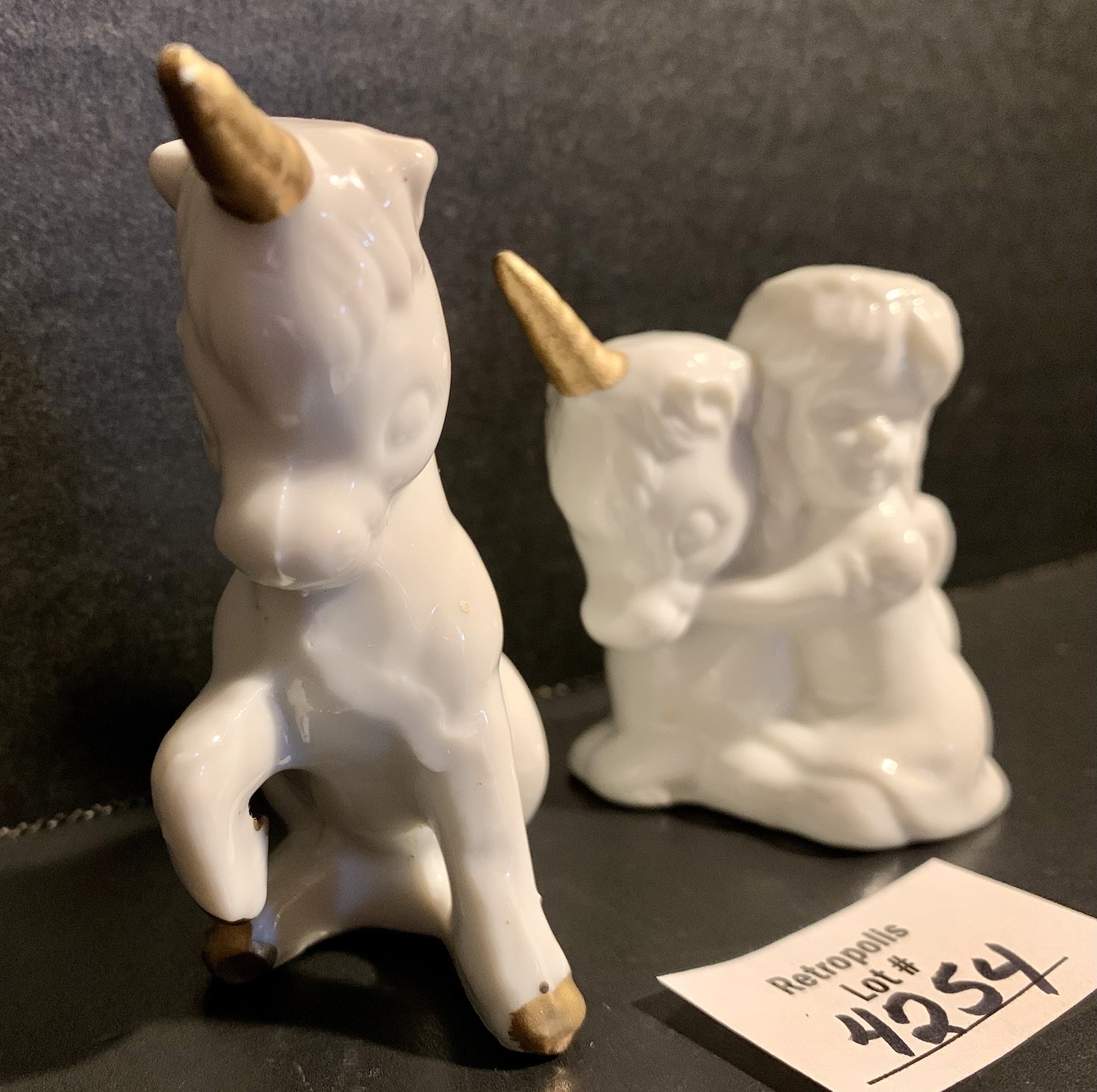 2 Enesco Ceramic Unicorn Figurines Vintage