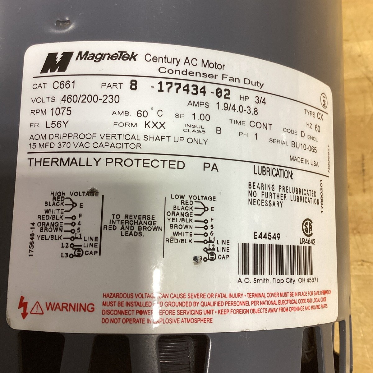 Magnetek 8-177434-02 Century AC Motor 817743402 #3386CG-A | eBay