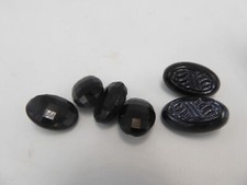 6 VINTAGE BLACK ART DECO GLASS BUTTONS 4 FACETED B.G.E.  2 PATTERNED