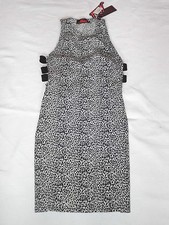 BNWT MOTEL XS CHEST 24" BLACK WHITE LEOPARD PRINT DEMELZA BODYCON CUT OUT DRESS