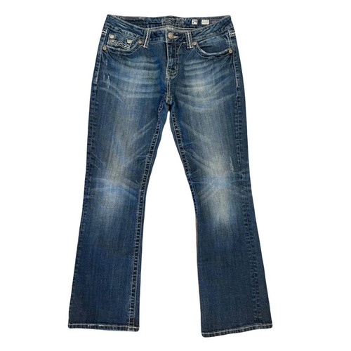 MISS ME Denim Easy Boot Thick Stitch Bling Studded Pockets Blue Jeans Size 29 - Picture 2 of 11