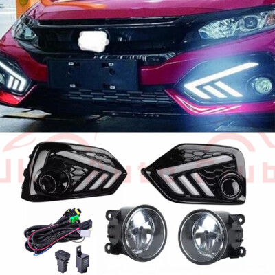 For HONDA CIVIC HATCHBACK 2016-2019 u LED DRL Daytime Light Fog lamp w/ switch