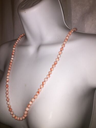 antique natural ANGEL SKIN CORAL necklace 30" 14k gold 5.3mm - Picture 1 of 1
