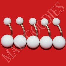 W007 White Acrylic Belly Naval Rings Bar Barbell Curved Steel bar LOT of 5