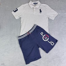 Polo Ralph Lauren Kids XL 18-20 Grey Big Pony Polo Shirt Navy RL 67 Shorts Set