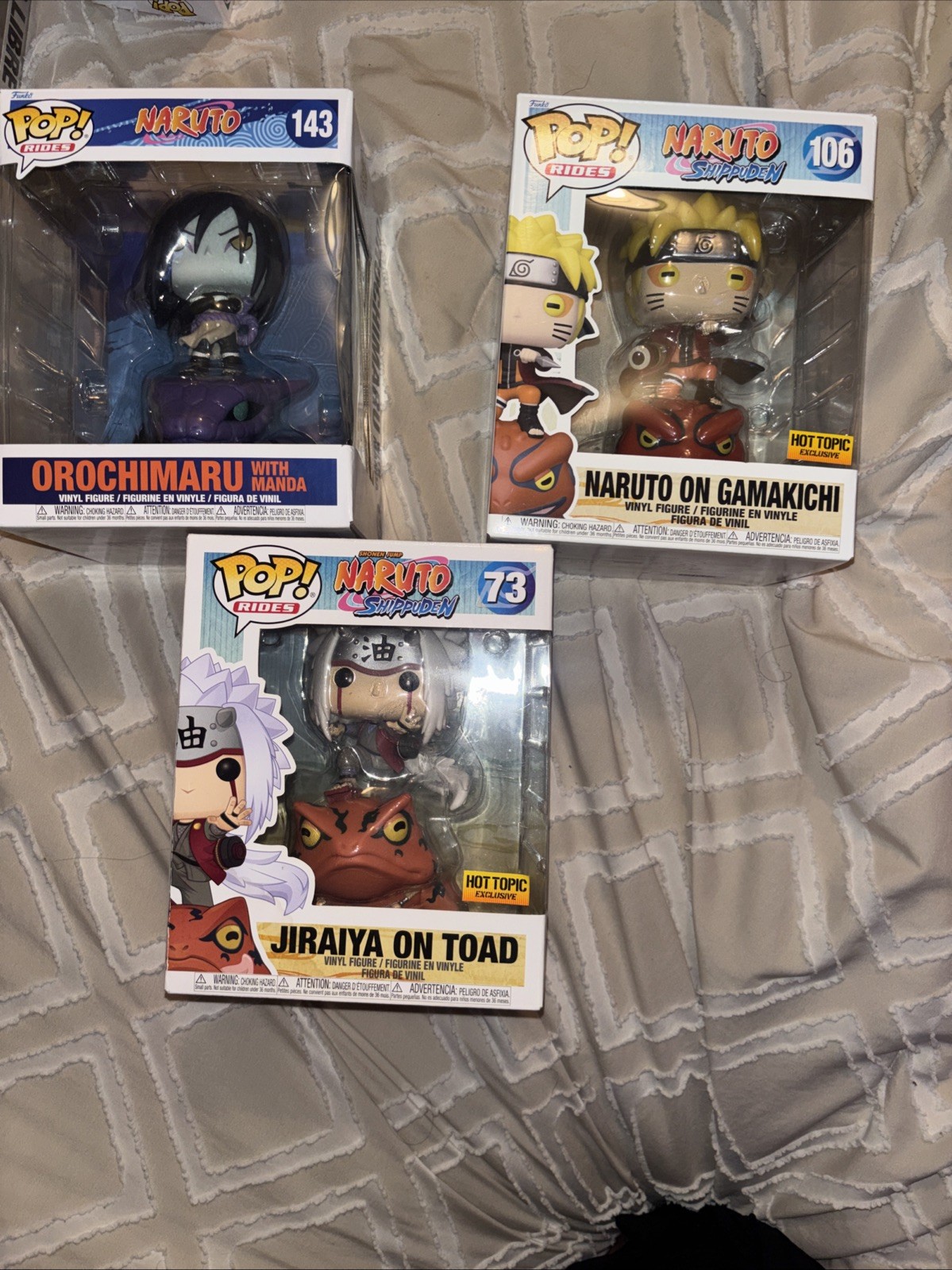 Naruto Funko Pop Rides. Naruto #106, Jiraiya #73, Orochimaru #143