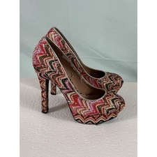 Betsey Johnson Vale Chevron Knit Platform Pumps Multi Color Metallic Heels 9M