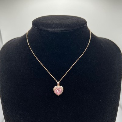 10k massives Gelb & Weißgold mit rosa Topas Herz Anhänger und 19'' Kette Halskette