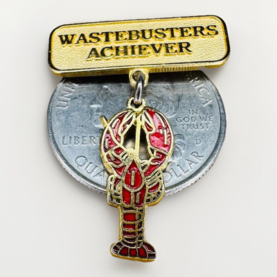 Vintage Lobster Wastebusters Achiever Seafood Crustaceans Lapel Hat Pin AC