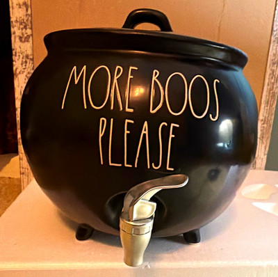Rae Dunn MORE BOOS PLEASE Black Ceramic Cauldron Dispenser 1 Gal Spigot