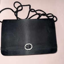 Unbranded Black Satin Clutch Evening Bag Shoulder Strap Rhinestone Detail
