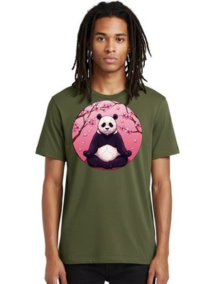 Panda-Meditation-Kawaii Mens Graphic Tee, 100% Cotton, Casual Summer Wear