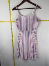 Gap Linen Blend Med Cami Striped Smocked Back Mini Dress Coastal Beachy Festival