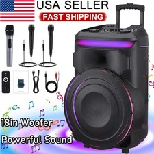 18" Woofer Rechargeable Bluetooth Party Speaker with LED Lights USB TWS FM AUX