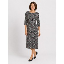 LOFT Black White Floral Midi Dress NWT Size 8 3/4 Sleeve Career Ruffle Cuff