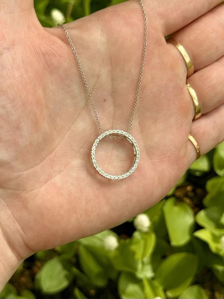 "Colgante de diamantes naturales de oro blanco macizo de 18 quilates con cadena cable de 16"" de oro macizo de 14 quilates" Foto 3 de 4