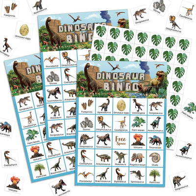 35 Pcs Dinosaur Bingo Games 24 Player Jungle Dino Bingo Cards for Classroom Acti