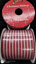 3 yd Jingle Time PEPPERMINT STRIPE RIBBON NUTCRACKER WIRED Christmas DIY 2.5 NEW