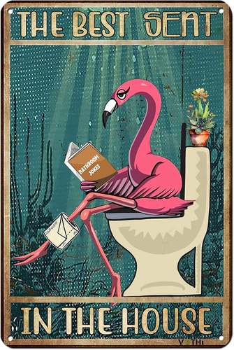 Lustige Flamingo Schilder Badezimmer Dekoration Blechschild; Der beste Platz im Haus... - Bild 12 von 12
