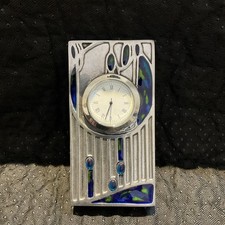 Modern Decorative Metal Desk Clock with Coloured Inlay – Art Deco Style