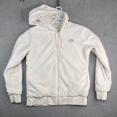 The North Face Women White Double Sided Geometric Reversible Jacket Hood